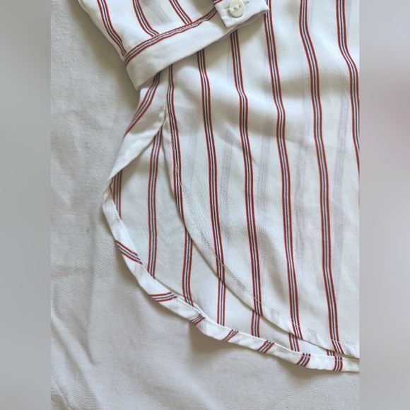 Adrianna Papell Red Striped Button Blouse - Picture 6 of 7